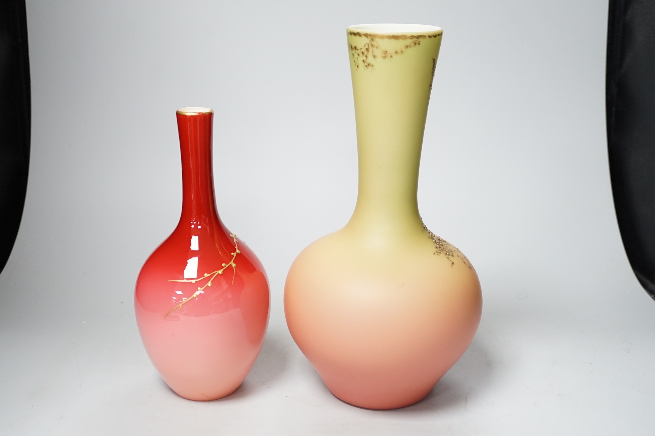 A gilded glass vase in the style of Jules Barbe and one other gilded coloured glass vase, tallest 30cm